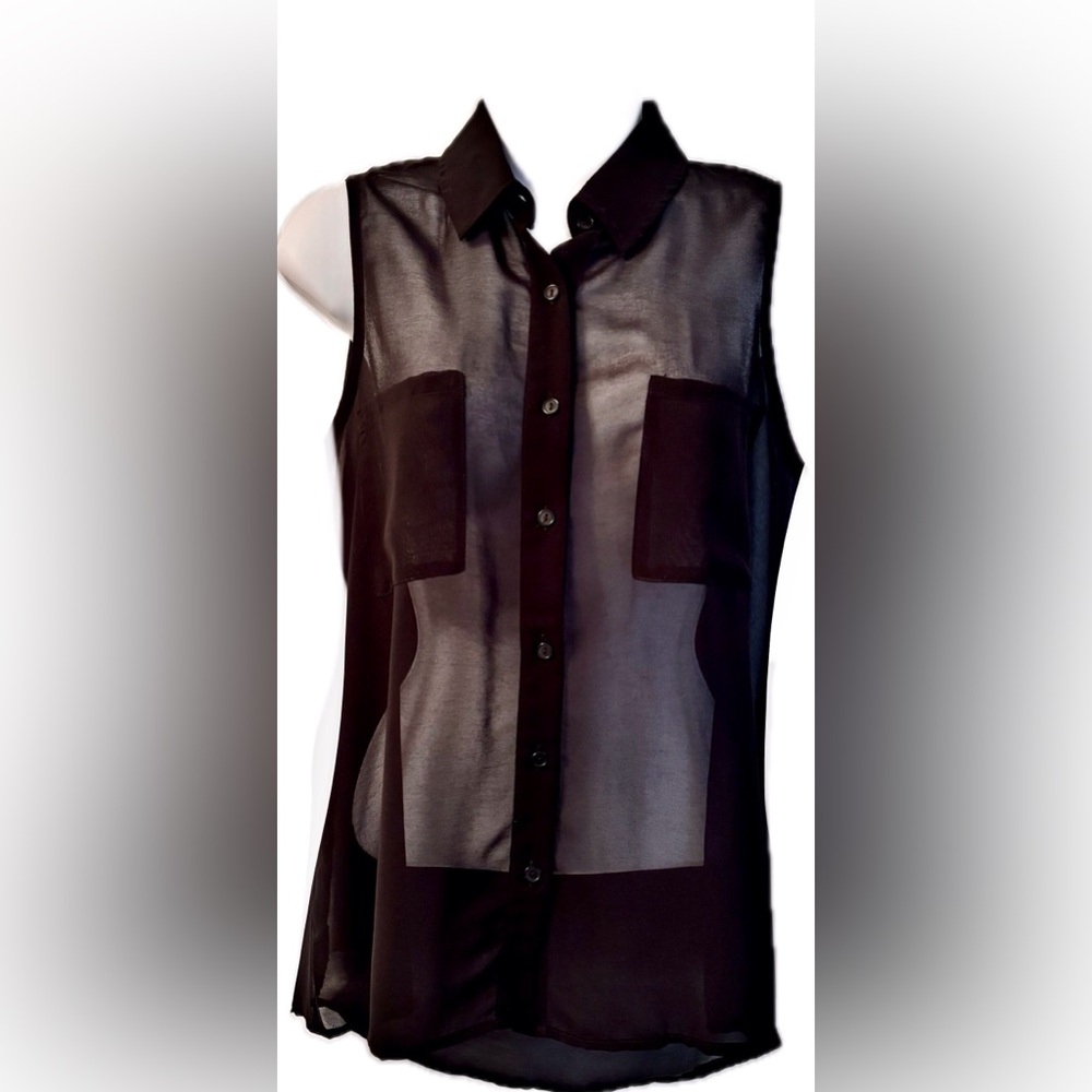 Sioni Black Sheer Button-Front Blouse with Camisole Size XS